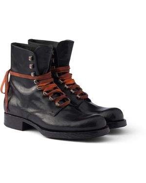 Prada Botines De Piel Con Cordones, Hombre, Talla 7 - Negro