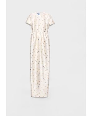 Prada Long Floral Print Silk And Wool Dress - White