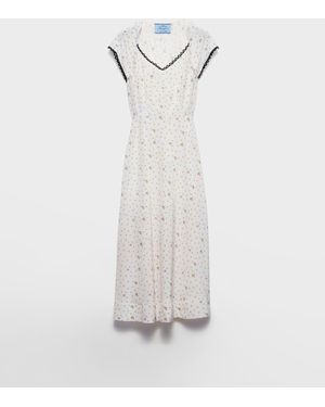 Prada Floral Print Pongé Dress - White