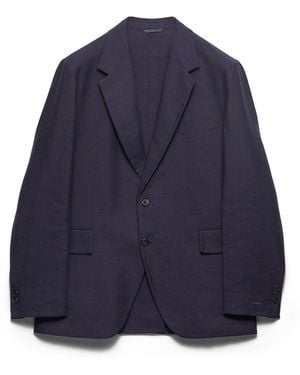 Prada Chaqueta De Mezcla De Lino De Botonadura Simple, Hombre, Talla - Azul