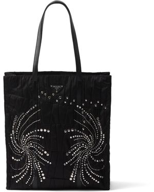 Prada Bolso Tote Grande De Re-Nylon Con Patchwork Y Bordados - Negro