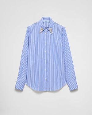 Prada Embroidered Stripe Poplin Shirt - Blue