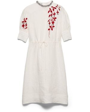 Prada Vestido De Tela Fiammato Bordada, Mujer, Talla - Blanco