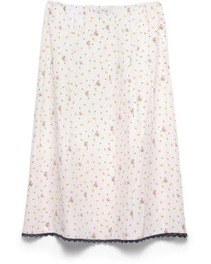 Prada Falda De Pongé Con Estampado Floral - Blanco