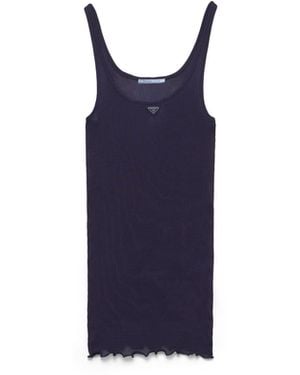 Prada Ribbed Knit Silk Tank Top, Mujer, Talla - Azul