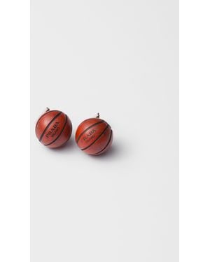 Prada Metal Basketball Earrings - White