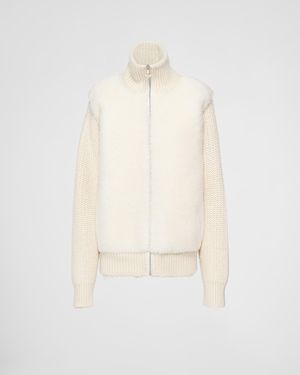 Prada Cardigan In Alpaca - Bianco