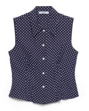Prada Camisa Sin Mangas De Seda Marocain Con Estampado De Lunares, Mujer, Talla - Azul