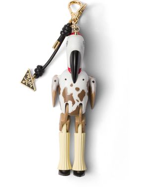 Prada Animal Key Ring Charm With Metal Ring, Mujer - Blanco