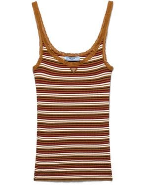 Prada Top De Algodón A Rayas, Mujer, Talla - Marrón
