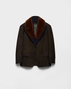Prada Shearling-Trimmed Suede Caban Jacket - Black