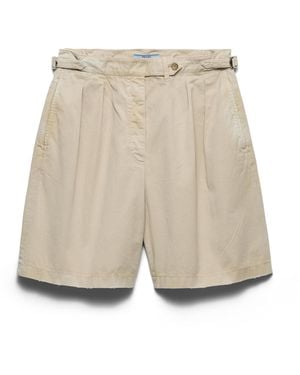 Prada Pantalones Cortos De Gabardina Antigua Con Tratamiento Teñido En Prenda, Mujer, Talla - Neutro