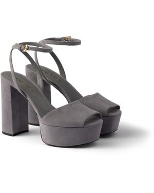 Prada Sandalias De Ante Con Plataforma, Mujer, Talla - Gris