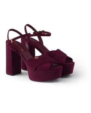Prada Sandalias Con Plataforma De Ante - Morado