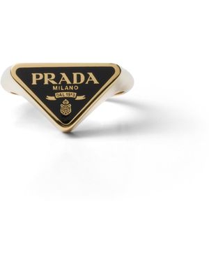 Prada Anillo De Metal Esmaltado, Mujer, Talla 6 - Blanco