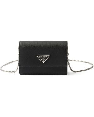 Prada Tarjetero De Piel Saffiano Con Bandolera, Mujer - Blanco