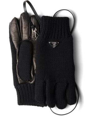 Prada Guantes De Lana Y Napa, Hombre, Talla 8 - Negro