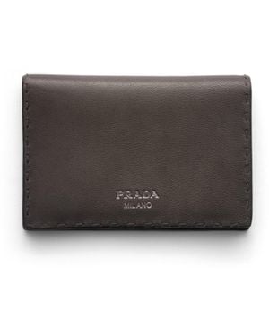 Prada Tarjetero De Piel Envejecida, Hombre - Gris