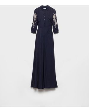 Prada Long Embroidered Sablé Dress - Blue