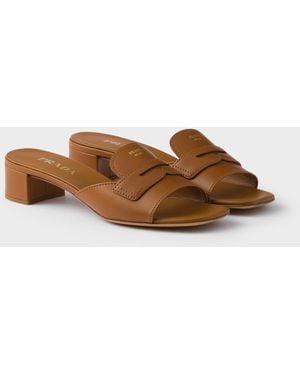 Prada Mules En Cuir - Marron