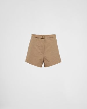 Prada Panama Cotton And Linen Shorts - Natural