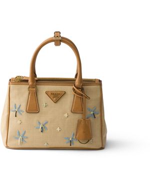 Prada Bolso Galleria Pequeño De Lona Y Piel Bordadas, Mujer - Metálico