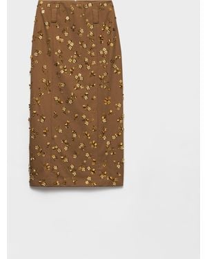 Prada Embroidered Chevron Midi-Skirt - Natural