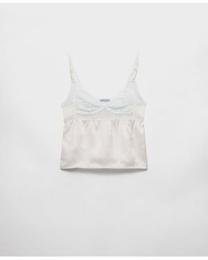 Prada Haut En Satin Et Dentelle Au Look Vintage - Blanc