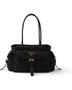 Prada Bolso Tote Explore Mediano De Re-Nylon Y Piel, Mujer - Negro
