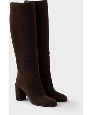 Prada Bottes À Talon En Veau Velours - Noir