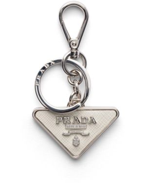 Prada Llavero En Piel Saffiano Y Metal, Hombre - Blanco