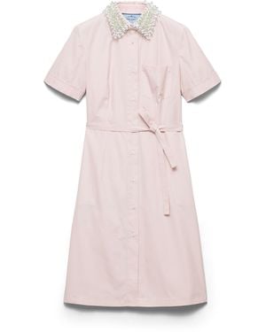 Prada Vestido Camisero Amplio De Popelín Bordado, Mujer, Talla - Rosa