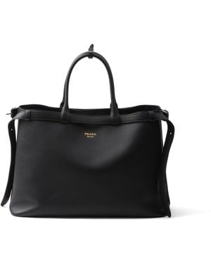Prada Bolso De Piel Buckle Con Cinturón Doble - Negro