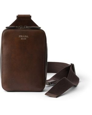 Prada Bolso Brique De Piel Envejecida, Hombre - Marrón