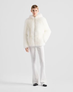 【関税&送料込】Prada Ivory Sleeveless Fur Coat Prada Fox fur trimmed hood padded coat - White | 290696Q04F0009