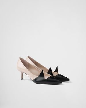 Prada Two-Tone Brushed Leather Pumps - White