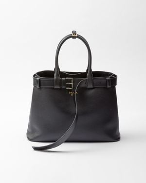 Prada Grand Sac À Main Buckle En Cuir Avec Ceinture - Noir