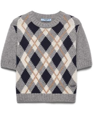 Prada Jersey De Cachemir De Punto Con Rombos Y Manga Corta, Mujer, Talla - Gris