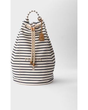Prada Striped Canvas Drawstring Duffel Bag - White