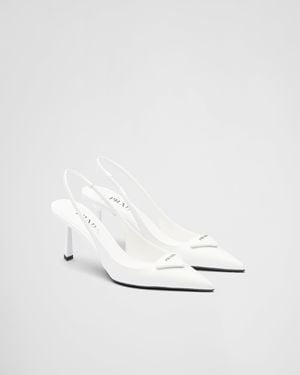 Prada Brushed Leather Slingback Pumps 75 - White