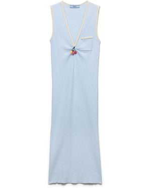 Prada Vestido De Bouclé De Algodón, Mujer, Talla - Azul