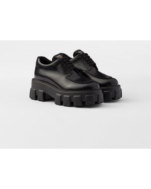 Prada Monolith Schnürschuhe Aus Gebürstetem Leder - Schwarz