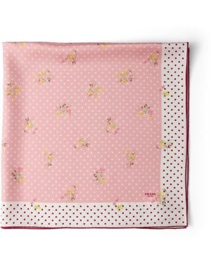 Prada Pañuelo De Sarga De Seda Estampada, 90 X 90 Cm, Mujer - Rosa