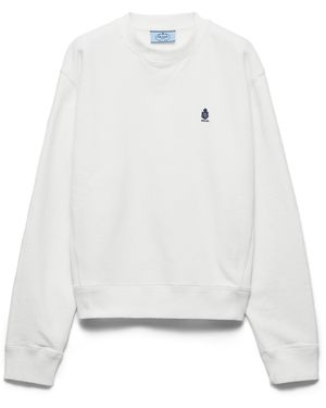 Prada Sudadera De Felpa De Algodón Con Cuello Redondo, Mujer, Talla - Blanco