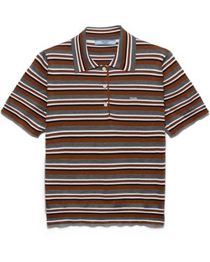 Prada Polo De Algodón A Rayas De Manga Corta, Mujer, Talla - Marrón