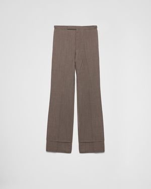 Prada Pantaloni A Gamba Ampia Con Piega - Marrone