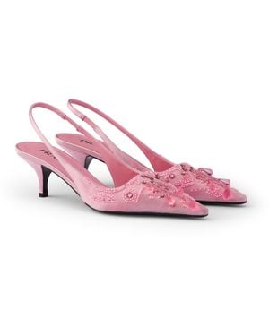 Prada Zapatos De Salón Slingbacks De Satén Con Bordados, Mujer, Talla - Rosa