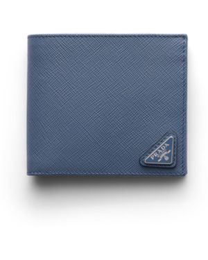 Prada Cartera De Piel Saffiano Con Monedero, Hombre - Azul