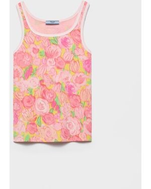 Prada Printed Ribbed Knit Cotton Tank Top - Pink