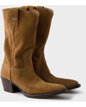 Prada Bottes En Veau Velours - Blanc
